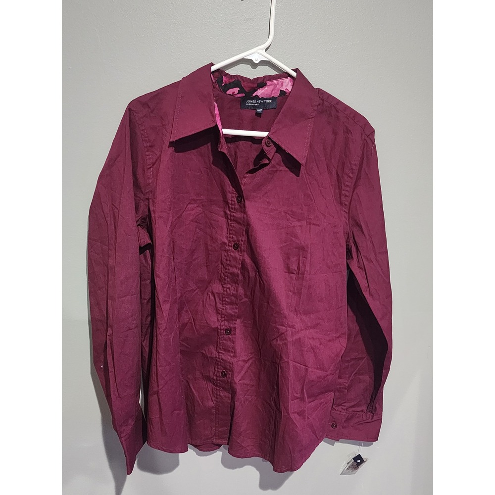 Jones New York Signature Womens XL Burgundy Button Down Long Sleeve Shirt Top - Picture 3 of 3